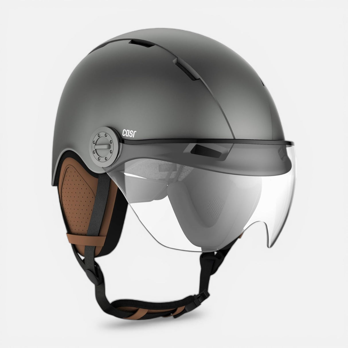 Grauer CASR-Helm mit Visier