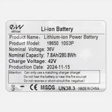 Batterie Ewheel 36V 7,8Ah - Xiaomi M365, 1S, Essential, Mi3 
