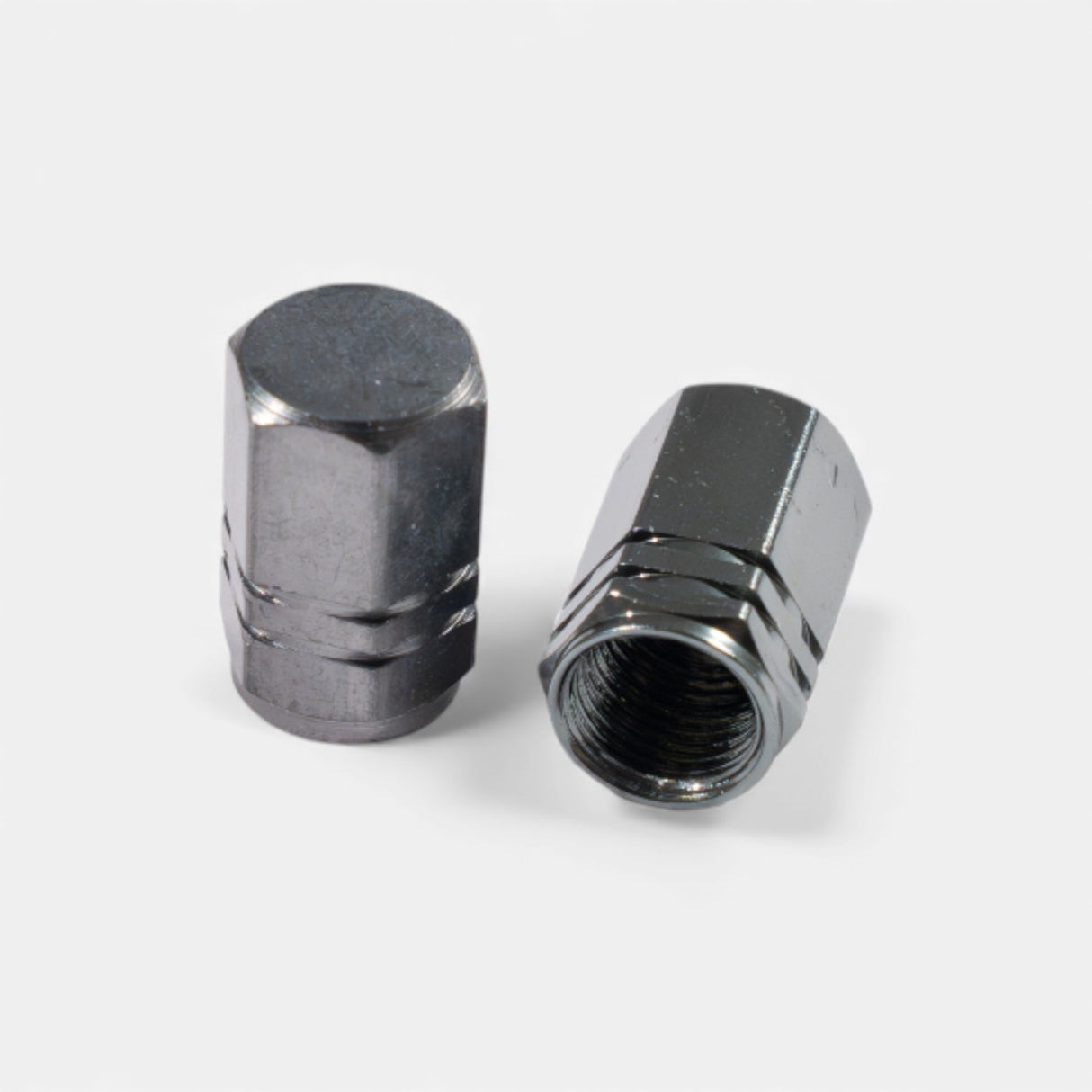 Bouchons de valve gris en aluminium (x2) – Trottinette, vélo, voiture